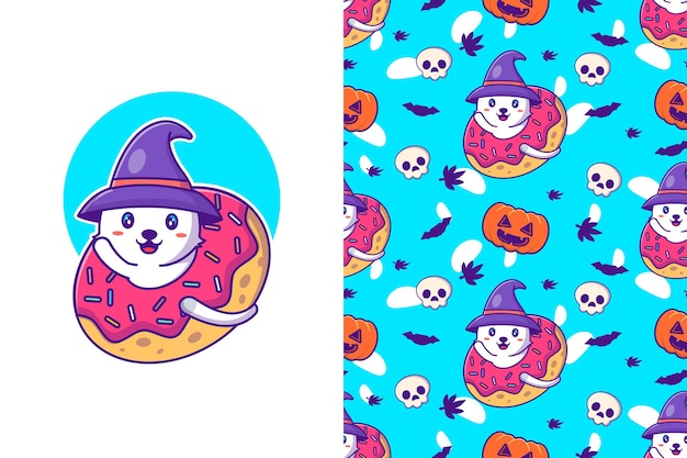 Chat De Sorcière Mignon Joyeux Halloween Jacquard Sans Couture