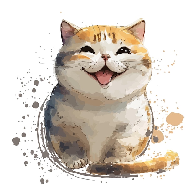 Chat souriant aquarelle