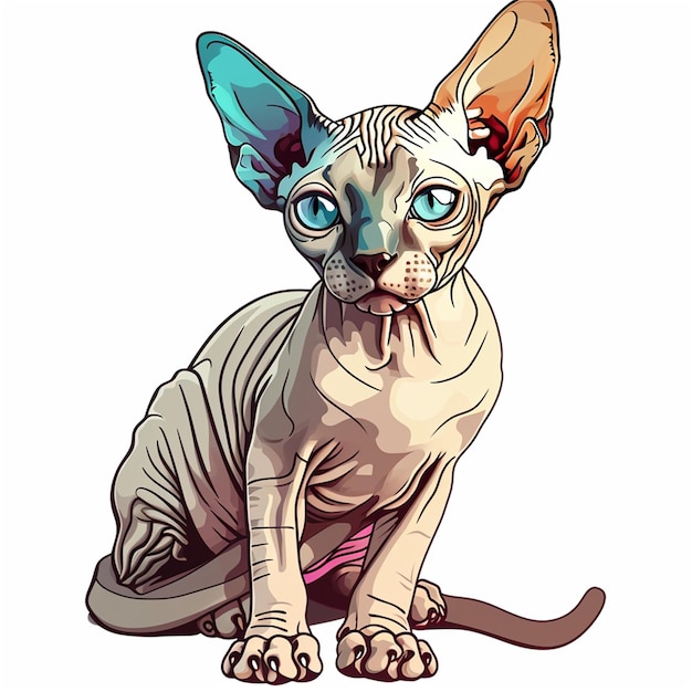 Chat Sphynx Dans Le Style D'illustrations De Personnages Détaillés Colorés Ombrage Contourné