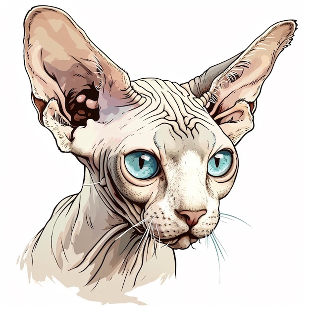 chat sphynx dans le style d'illustrations de personnages détaillés colorés ombrage contourné