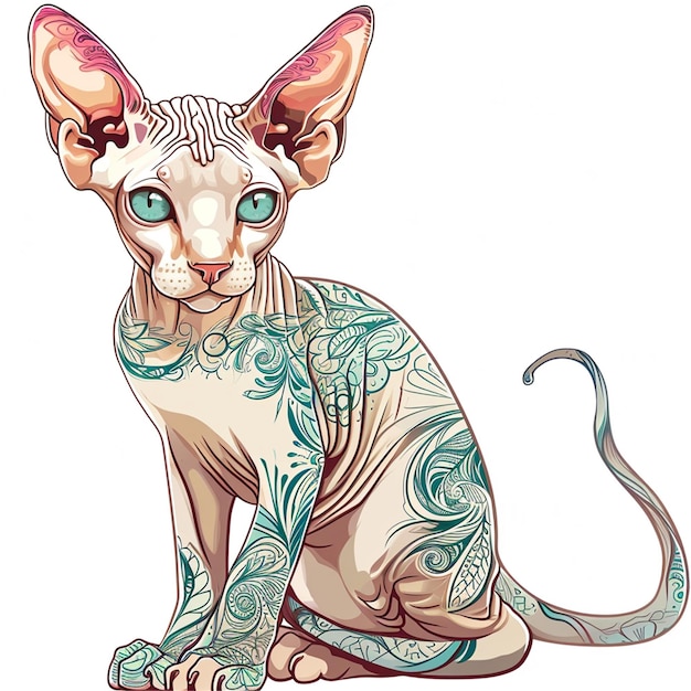 Vecteur le chat sphynx avec de grands yeux bleus illustration vectorielle