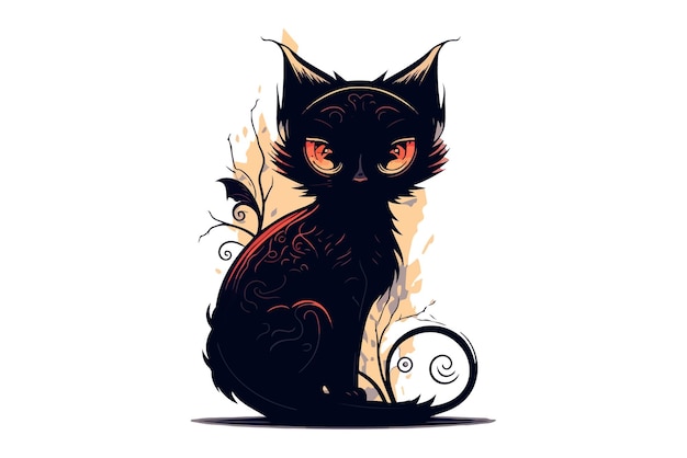 chat tatouage illustration vectorielle noir et blanc