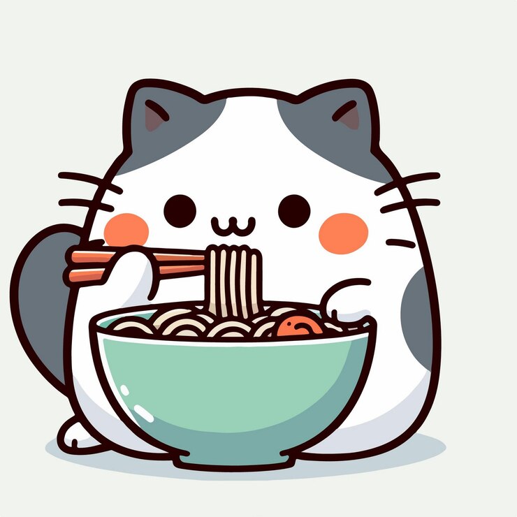 Vecteur un chat vecteur mangeant du ramen.