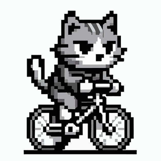 Un chat à vélo dans le style pixel art