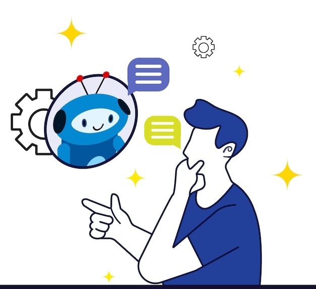 Chatbot AI et concept de service à la clientèle L'homme parle avec le chatbot AI Assistance robotique