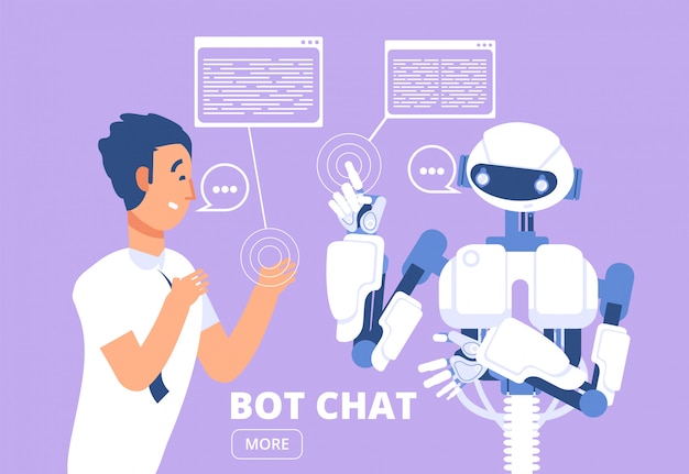 Chatbot. Homme Discutant Avec Chat Bot. Illustration Du Service D'assistance Clientèle