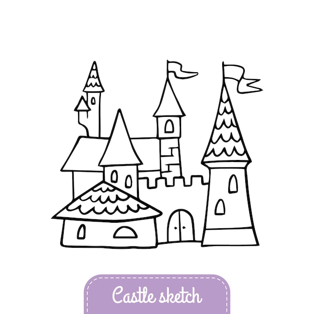 Vecteur château de conte de fées dans un style doodle