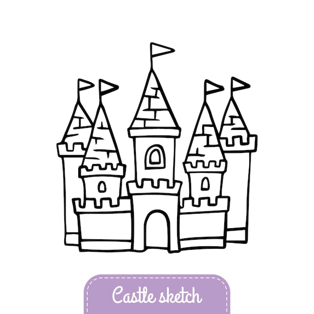 Vecteur château de conte de fées dans un style doodle