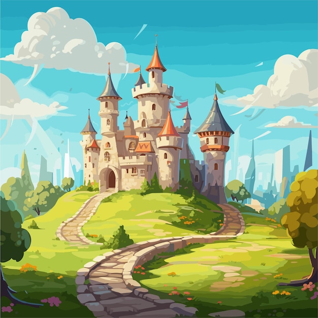 Un Château De Dessin Animé Avec Un Chemin Vers L'entrée Conte De Fées Fée Royale Magie Fantaisie Bois