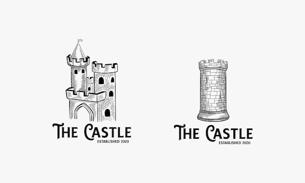 Vecteur château dessiné à la main vintage vector de modèles de logo