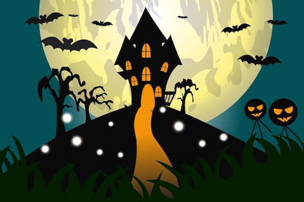 Château avec des feuilles à l'illustration d'halloween