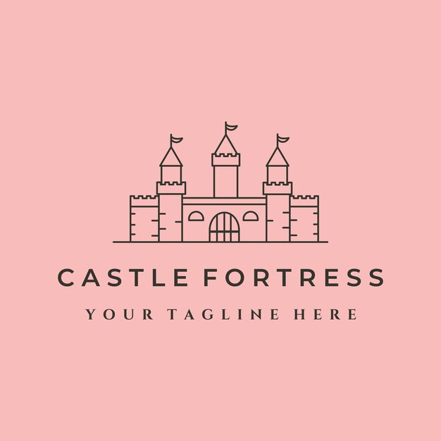 Château forteresse ligne art logo vecteur symbole illustration design