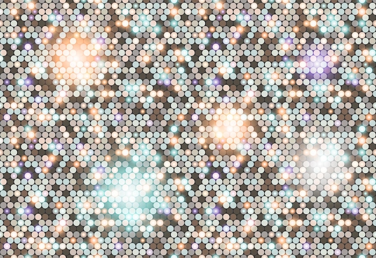 Vecteur un chatoiement sans couture avec des paillettes légères brillantes. fond de glamour paillettes scintillantes. paravent club à paillettes scintillantes. texture techno abstraite. motif d'élément rond de couleur différente.