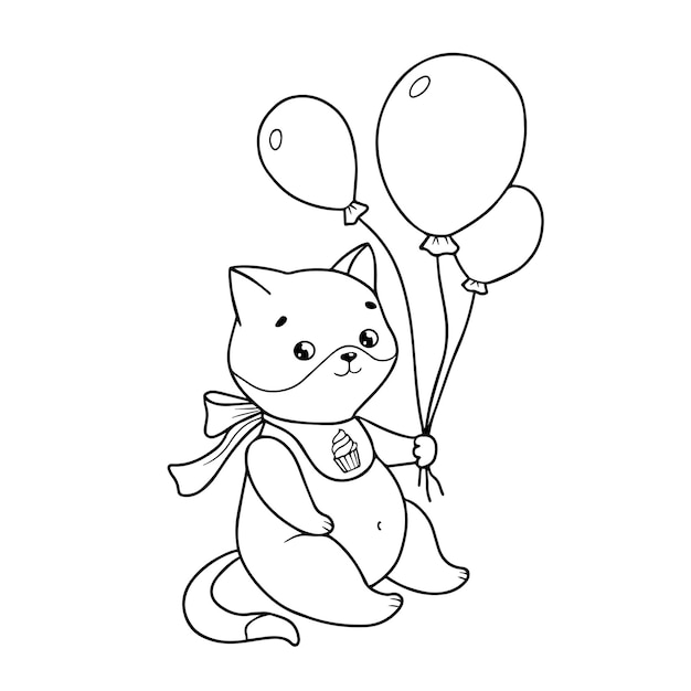 Chaton avec des ballons Illustration pour la page à colorier Livre de couleurs pour les enfants