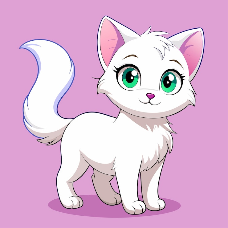 Vecteur un chaton blanc aux yeux verts qui s'assoit