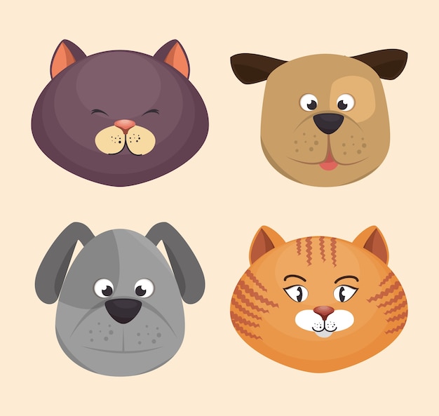 Chaton Et Chiot Visages Icônes Design Vector Illustration