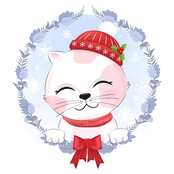 Vecteur chaton mignon avec illustration de noël de guirlande.