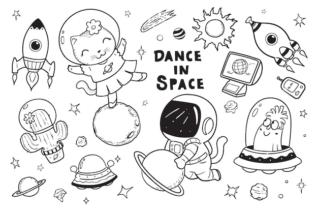 Chats Dansent Dans L'espace Doodle