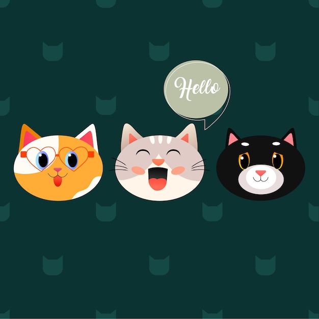 Chats De Dessin Animé Mignon Avec Différentes émotions De Visage