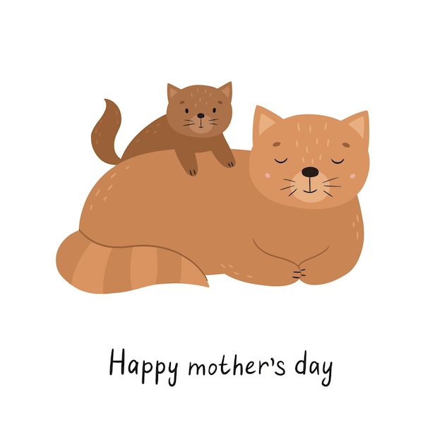 Vecteur chats de dessin animé mignons affiche pour enfants dessinée à la main animaux mère et bébé illustration vectorielle