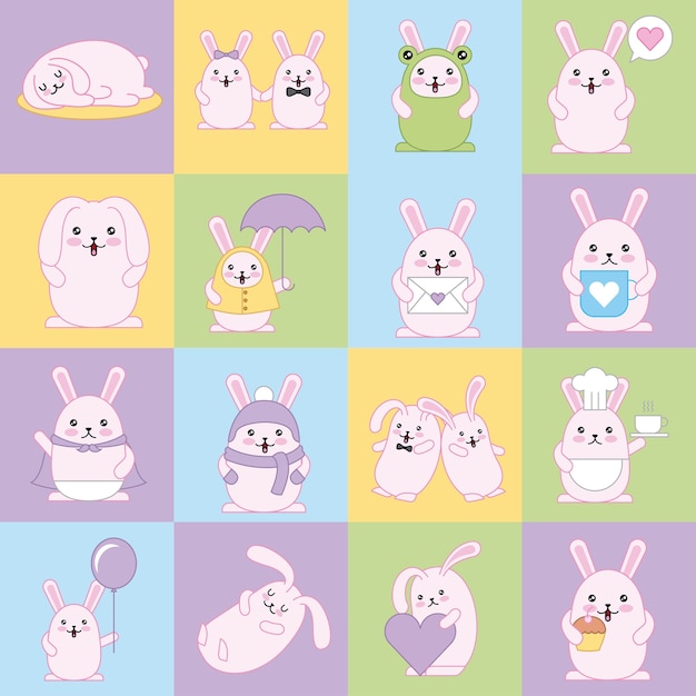 chats kawaii dans la décoration de couleur de fond carré