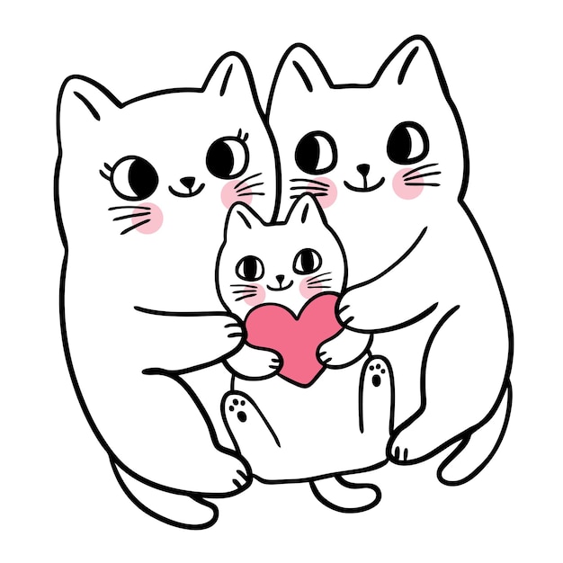 Chats Mignons De Famille De Dessin Animé Dans Le Vecteur D'amour