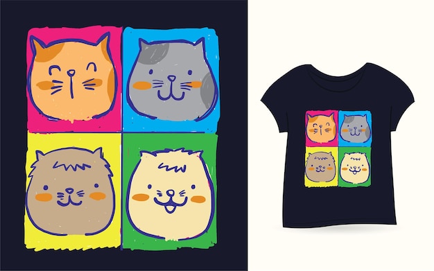 Chats Mignons Illustration Dessinée à La Main Pour T-shirt