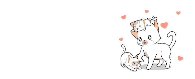 Chats Mignons Et Illustration De Fond De Mini Coeurs