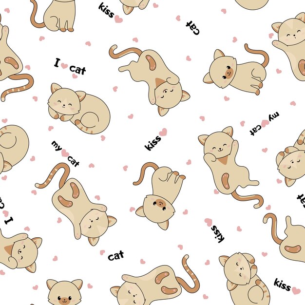 Des Chats Mignons Sans Couture Dans Le Style Kawaii.