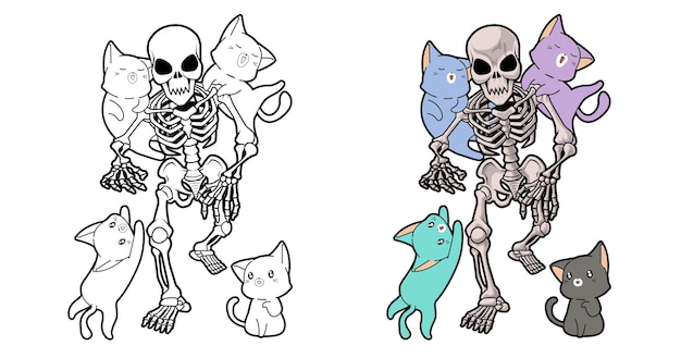 Chats et squelette de coloriage de dessin animé