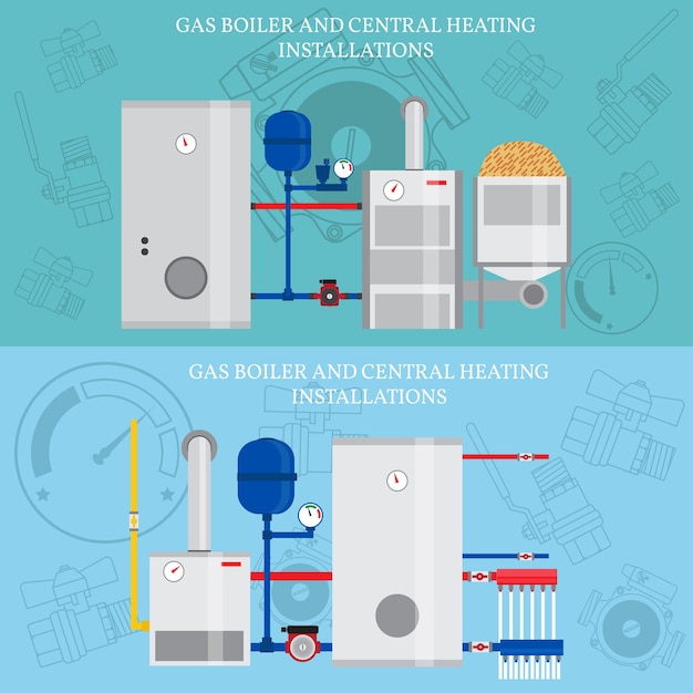 Chaudière à Gaz Et Installations De Chauffage Central Logo De Bannière De Concept De Chauffage Plat Pour La Conception Web