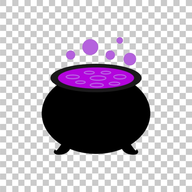 Vecteur chaudron de sorcière isolé sur fond transparent chaudière magique avec potion de poison violet bouillonnant