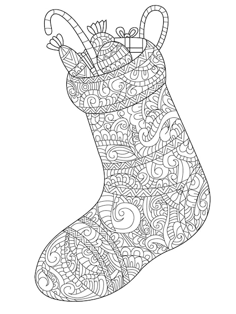 Chaussette de Noël avec coloriage vectoriel cadeau pour adultes