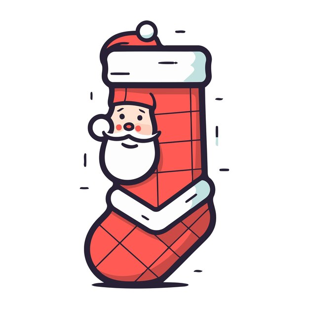 Vecteur chaussette de noël avec l'illustration vectorielle du père noël dans le style doodle