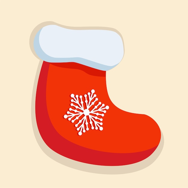 Chaussette rouge de Noël et nouvel an d'hiver de vecteur avec flocon de neige pour les cadeaux