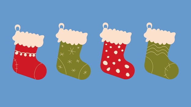 Chaussettes D'hiver Chaudes Et Colorées De Noël. Jolies Chaussettes Multicolores De Vacances. Illustration Drôle D'enfants Avec