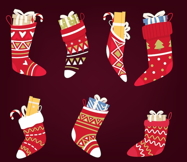 Vecteur chaussettes de noël avec des chaussettes de bonbons