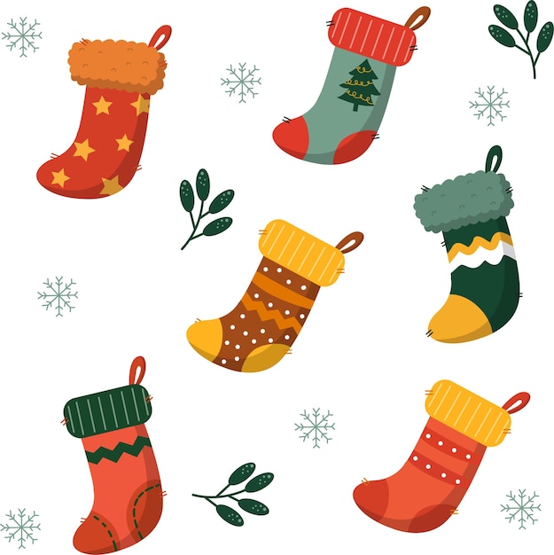 Vecteur chaussettes de noël imprimables par vecteur en hiver