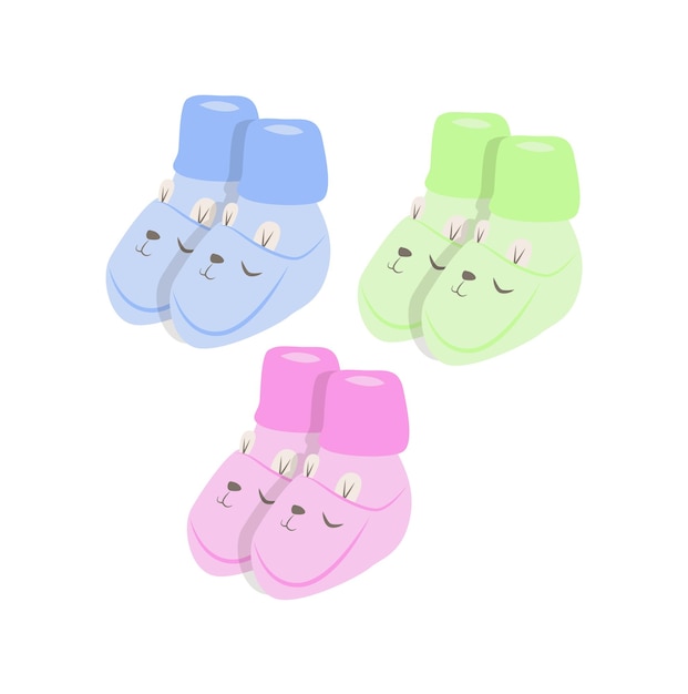 Chaussons Bleu Vert Et Rose Avec De Jolis Visages De Lapin Vêtements Pour Bébés Enfants