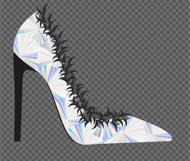 Vecteur chaussures femmes vectorielles libres réalistes, talons hauts en couleur hologramme argenté avec décoration florale au dos