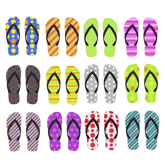 Chaussures De Plage Flip Flop. Clipart D'illustration. Collection De Jeu De Conception.