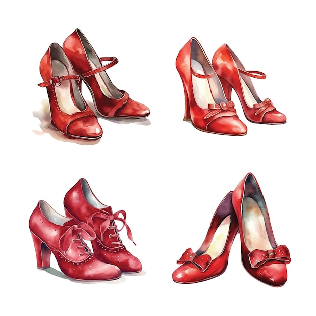 Chaussures rouges peinture aquarelle vintage