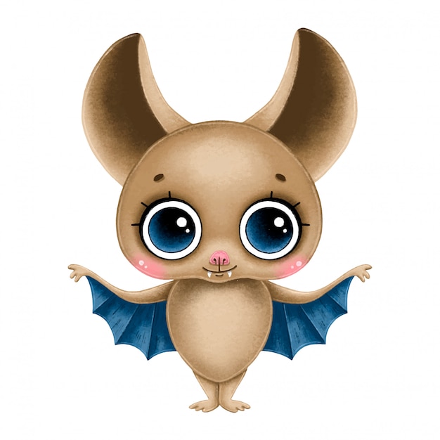 Chauve-souris Brune De Dessin Animé Mignon Avec De Grands Yeux