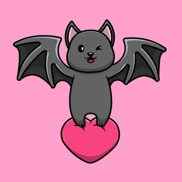 Chauve-souris Mignon Apporter Coeur Amour Dessin Animé Icône Vecteur Illustration