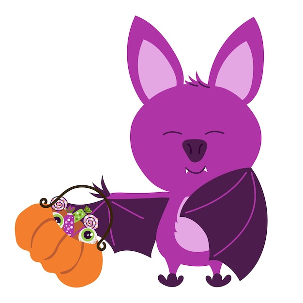 Chauve-souris mignonne avec citrouille avec bonbons Joyeux Halloween autocollant vacances clipart