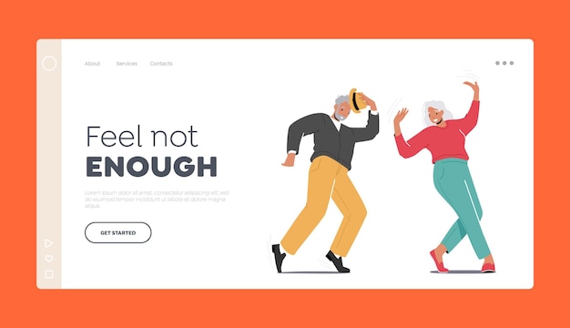 Cheerful Senior Man And Woman Dancing Landing Page Template Happy Old Characters Couple Active Sparetime Hobby