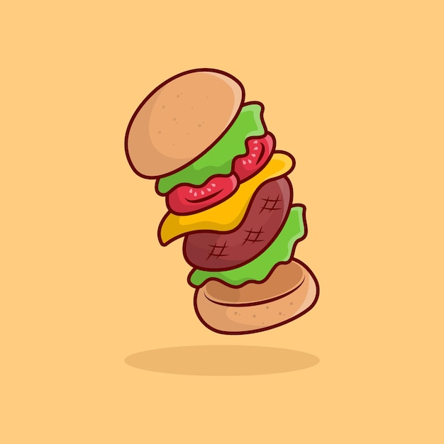 Cheese Burger Ingrédients Nourriture Dessin Animé Vecteur Icône Illustration