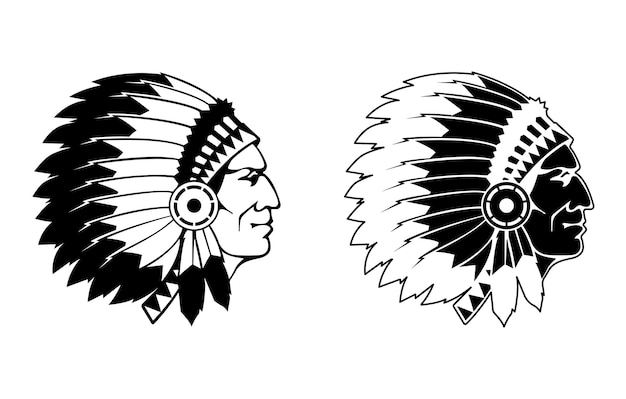 Chef amérindien Face American Indian Apache Head Silhouette illustration