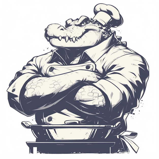 Vecteur un chef crocodile sérieux dans le style des dessins animés