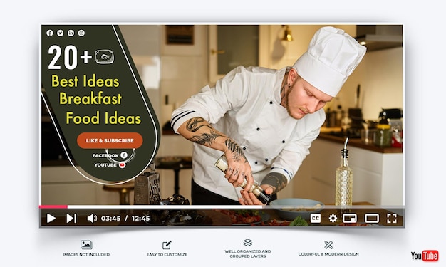 Vecteur chef de cuisine youtube thumbnail template vector premium